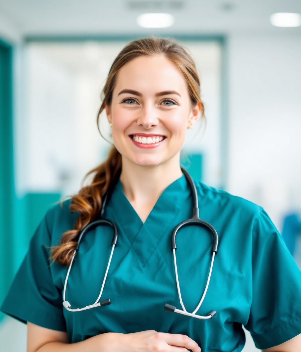 Smiling healthcare professional in scrubs